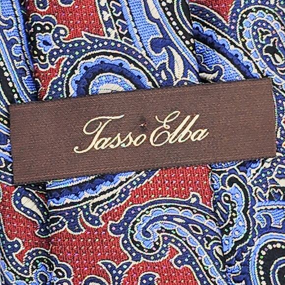 Tasso Elba Men’s Neck Tie 100% Silk Red with Multicolor Paisley Pattern Print - Picture 5 of 7